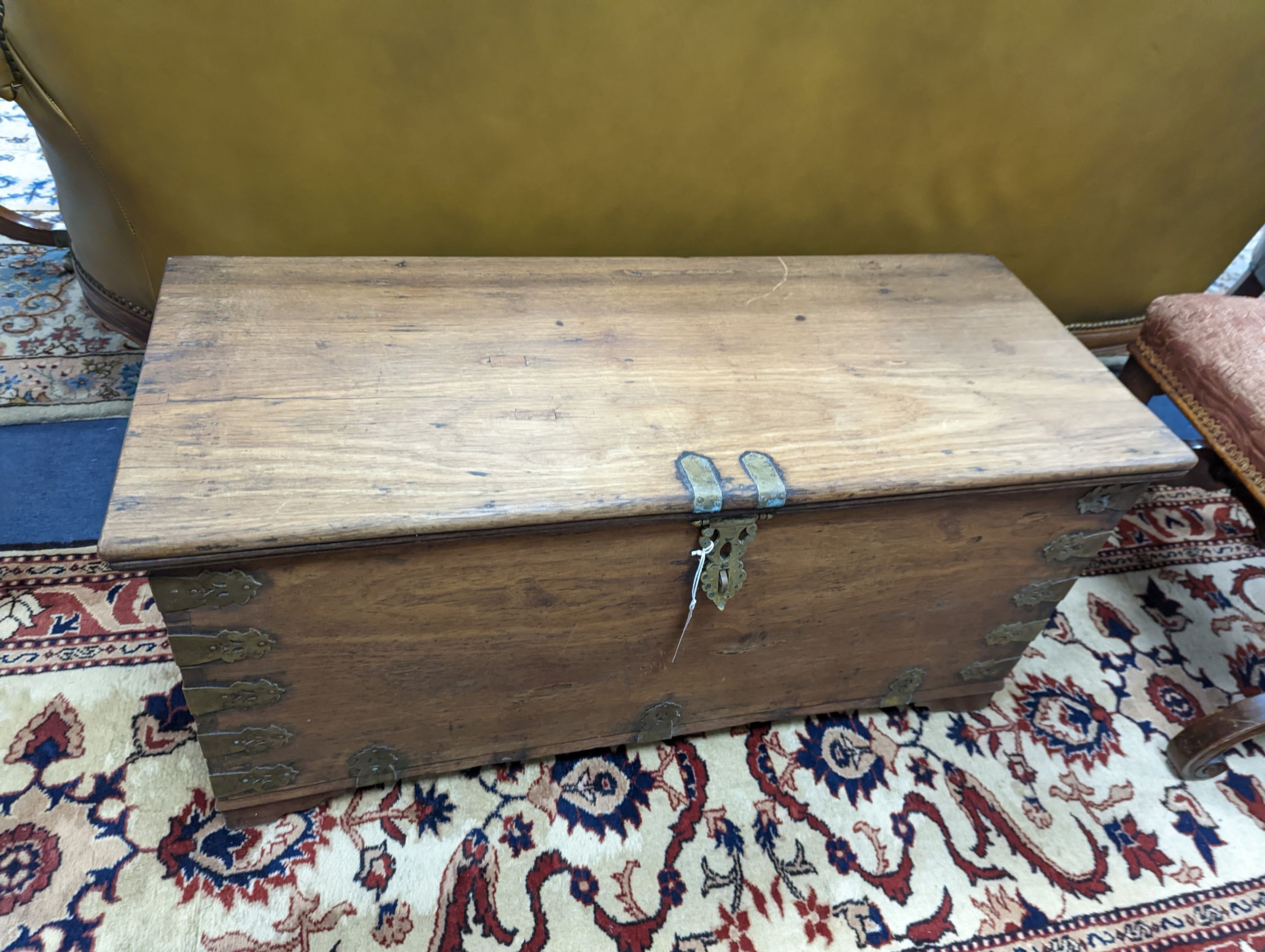 A small Eastern rectangular hardwood trunk, length 92cm, depth 38cm, height 44cm